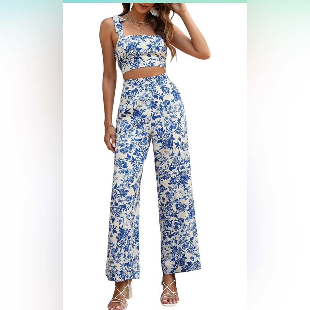 Women's 2 Piece Summer Boho Floral Print Pants Set